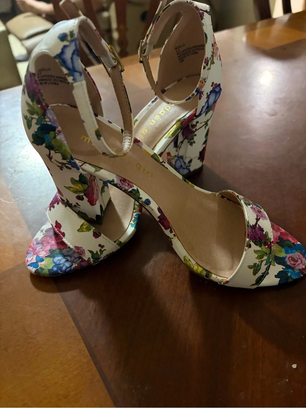 Madden Girl White Floral Ankle-Strap Heels